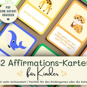 Tarjetas de afirmación digitales imprimibles para niños | para guardería y escuela | Fortalecer el amor propio y la confianza en uno mismo | 32 cartas