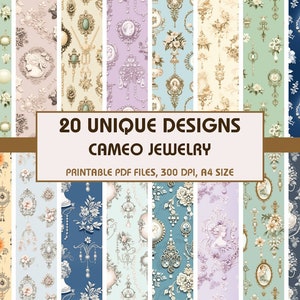 20 Cameo Jewelry Dollhouse Wallpaper, Printable Wallpaper Download, Miniature Wallpaper, Digital Download 1:12 Scale Dollhouse Floor