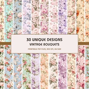 30 Vintage bouquets Dollhouse Wallpaper, Printable Wallpaper Download, Miniature Wallpaper, Digital Download 1:12 Scale Dollhouse Floor