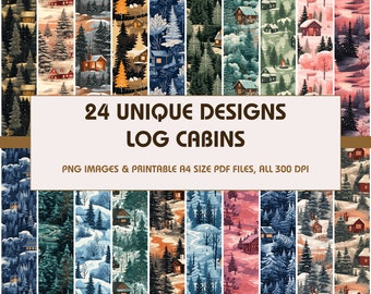 24 Log Cabins Dollhouse Wallpaper, Printable Wallpaper Download, Miniature Wallpaper, Digital Download 1:12 Scale Dollhouse Floor
