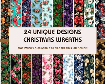 24 Christmas Wreaths Dollhouse Wallpaper, Printable Wallpaper Download, Miniature Wallpaper, Digital Download 1:12 Scale Dollhouse Floor