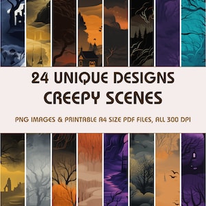 24 Creepy Scenes Dollhouse Wallpaper, Printable Wallpaper Download, Miniature Wallpaper, Digital Download 1:12 Scale Dollhouse Floor