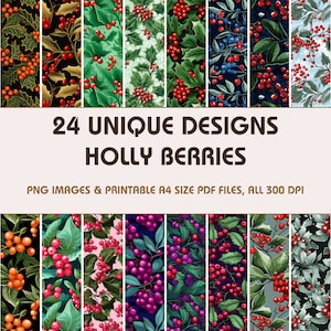 24 Holly Berries Dollhouse Wallpaper, Printable Wallpaper Download, Miniature Wallpaper, Digital Download 1:12 Scale Dollhouse Floor