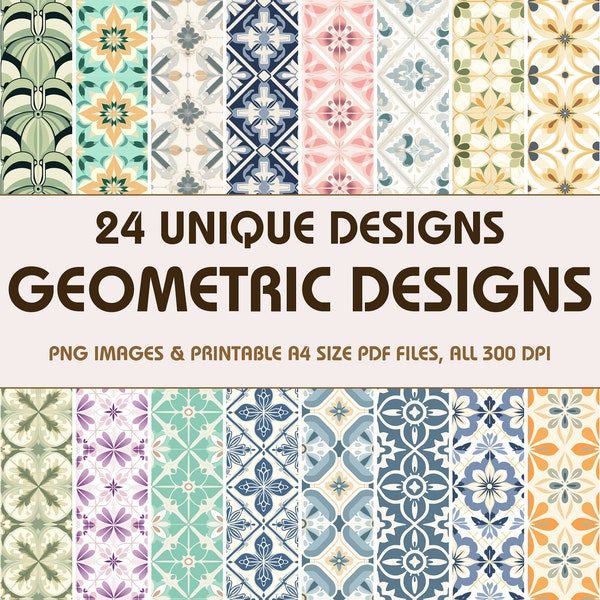 24 Geometric Designs Dollhouse Wallpaper, Printable Wallpaper Download, Miniature Wallpaper, Digital Download 1:12 Scale Dollhouse Floor