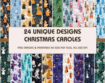 24 Christmas Caroles Dollhouse Wallpaper, Printable Wallpaper Download, Miniature Wallpaper, Digital Download 1:12 Scale Dollhouse Floor