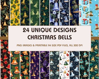 24 Christmas Bells Dollhouse Wallpaper, Printable Wallpaper Download, Miniature Wallpaper, Digital Download 1:12 Scale Dollhouse Floor