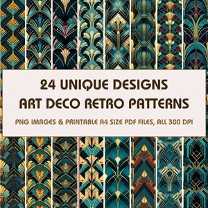 24 Carta da parati per casa delle bambole retrò Art Deco, Download di carta da parati stampabile, Carta da parati in miniatura, Download digitale Pavimento della casa delle bambole in scala 1:12
