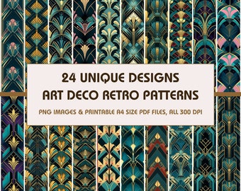 24 Art Deco Retro Dollhouse Wallpaper, Printable Wallpaper Download, Miniature Wallpaper, Digital Download 1:12 Scale Dollhouse Floor