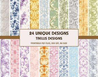 Trellis Dollhouse Wallpaper: 24 Classic Lattice Miniature Designs 1-12 Scale (Digital Download)