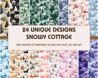 24 Snowy Cottage Dollhouse Wallpaper, Printable Wallpaper Download, Miniature Wallpaper, Digital Download 1:12 Scale Dollhouse Floor