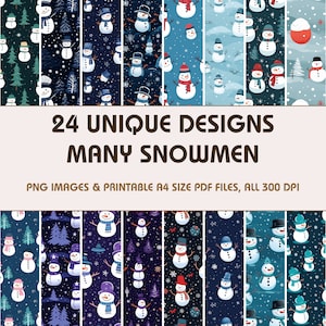 24 Many Snowmen Dollhouse Wallpaper, Printable Wallpaper Download, Miniature Wallpaper, Digital Download 1:12 Scale Dollhouse Floor