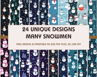 24 Many Snowmen Dollhouse Wallpaper, Printable Wallpaper Download, Miniature Wallpaper, Digital Download 1:12 Scale Dollhouse Floor