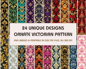 24 Ornate Victorian Pattern Dollhouse Wallpaper, Printable Wallpaper Download, Digital Download 1:12 Scale Dollhouse Floor
