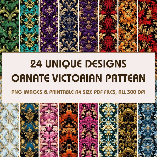 24 Ornate Victorian Pattern Dollhouse Wallpaper, Printable Wallpaper Download, Digital Download 1:12 Scale Dollhouse Floor