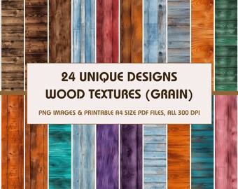 24 Wood Textures (Grain) Dollhouse Wallpaper, Printable Wallpaper Download, Miniature Wallpaper, Digital Download 1:12 Scale Dollhouse Floor