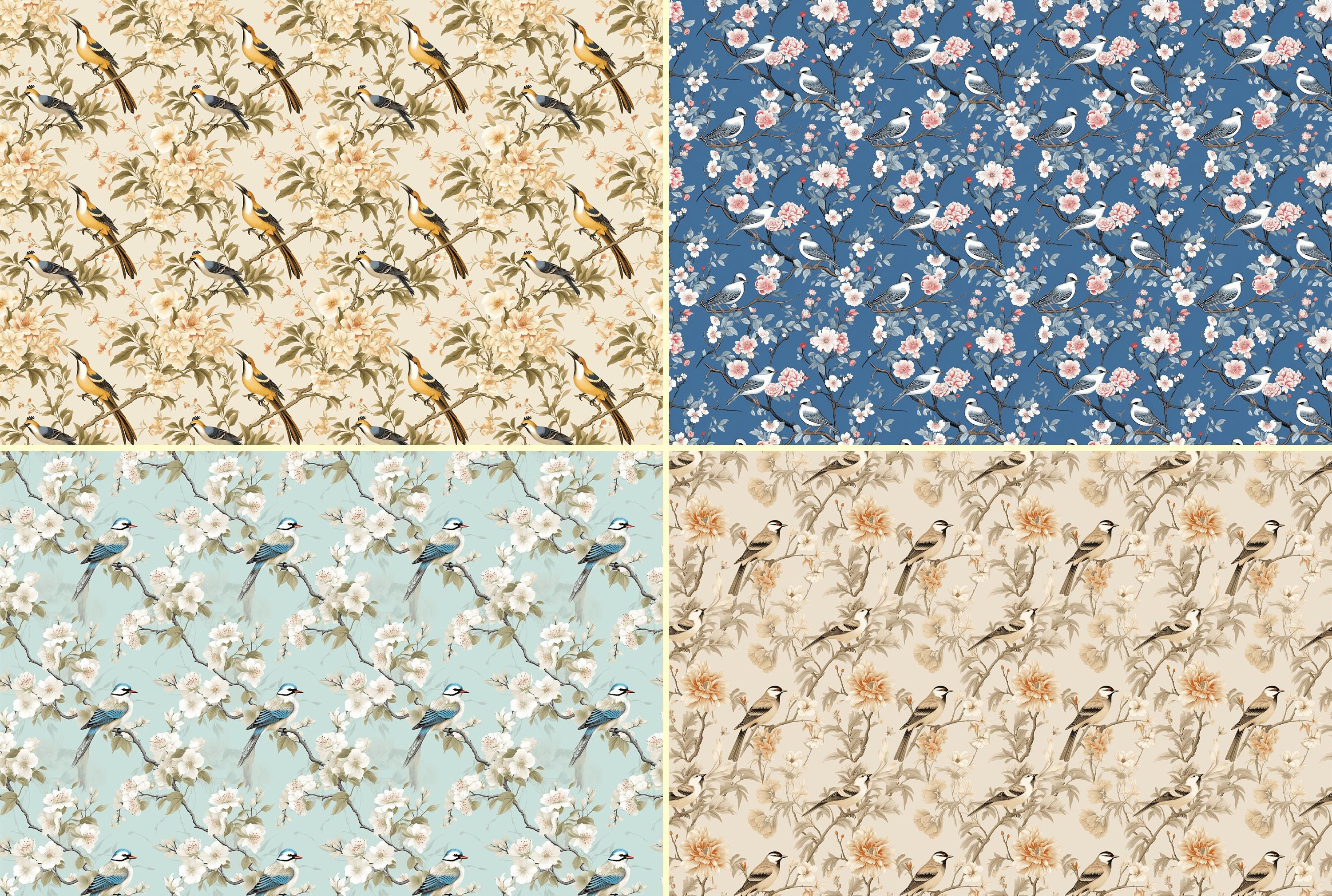 24 Birds and Flowers Dollhouse Wallpaper, Printable Wallpaper Download ...