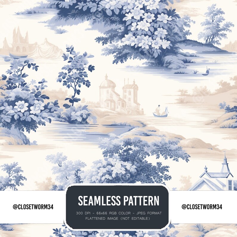 5 seamless digital patterns from the Toile de Jouy Fairy Tales Collection High Resolution JPG Seamless unique holiday gift image 2