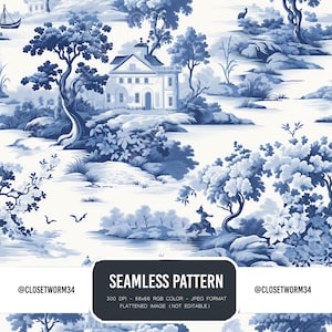5 seamless digital patterns from the Toile de Jouy Fairy Tales Collection High Resolution JPG Seamless unique holiday gift image 1