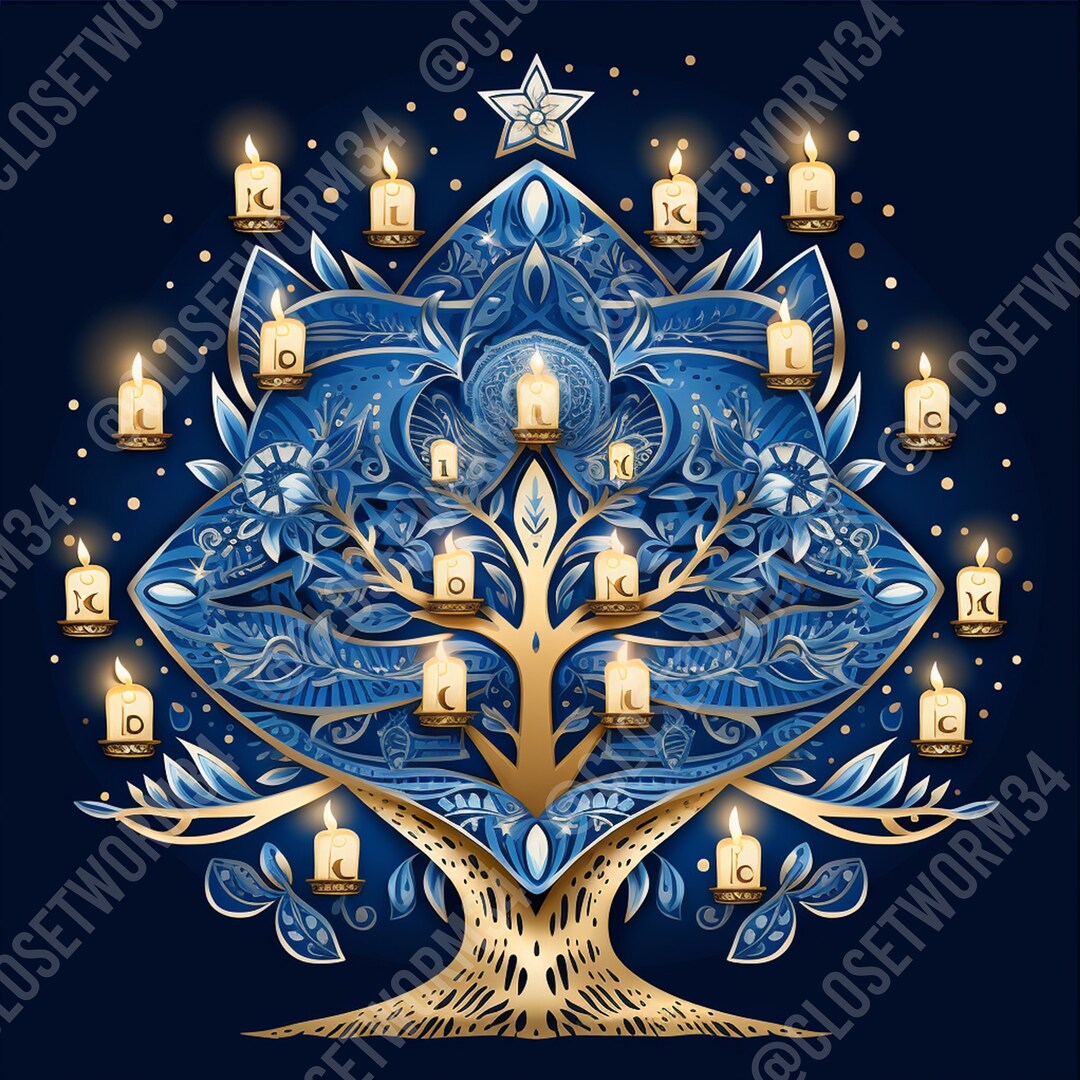 Happy Hanukkah, Blue Menorah Tree With Star of David, PNG, Clipart for