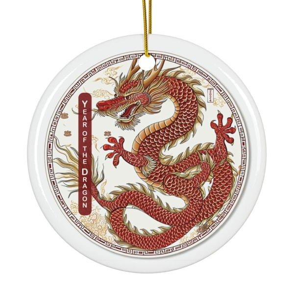Year of the Dragon Round Ceramic Ornament  - Happy Chinese New Year 2024, Lunar New Year Chinese New Year Gift