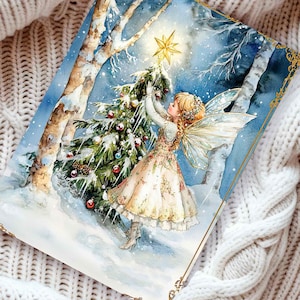 Tarjeta ilustrada personalizada de hada, muñeco de nieve, árbol de Navidad, bosque caprichoso para amantes de las hadas, regalo perfecto para niña, mujer, Navidad 2025