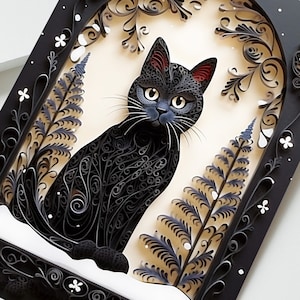 Carte de voeux chat noir, carte d'anniversaire pour les amoureux des chats et les parents de chats, carte 2D avec impression effet 3D, lot de cartes, cadeau Noël 2024