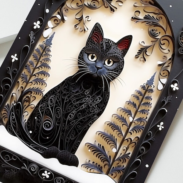 Black Cat Greeting Card , Birthday Card for Cat Lovers and Cat Parents, Card Black Cat, 2D Card with 3D Effect Printed, Pack of Cards