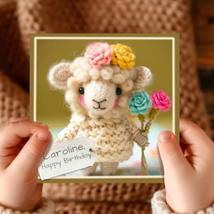 Carte cadeau personnalisée joyeux anniversaire mouton tricoté pour envoyer de l'amour à sa fille nièce, paquet de cartes vierges pour les amoureux des moutons mignons