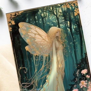 Carte de fée forêt, cadeaux d'anniversaire de fée, fée fille, nièce, art éthéré, paquet de cartes bleu sarcelle d'or, noyau de fée