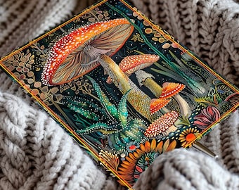 Psychedelische Magic Mushrooms Fungi Card Verjaardag, Surreal Toadstool Mushroom A5 Pack van blanco kaarten, Mycophile Cottagecore Mushroom Lovers