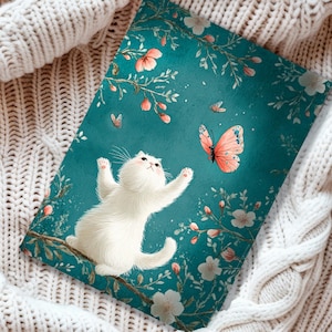 Carte d'anniversaire unique pour chaton blanc et papillon