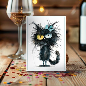 Cartão peculiar de gato preto, presente de humor 30º 60º cartão de aniversário para amantes de gatos, cartão de aniversário para ela, cartão de aniversário engraçado para crianças