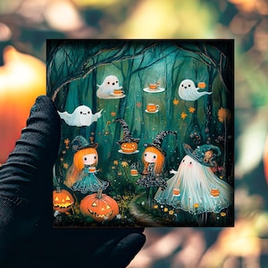 Jolie fête d'Halloween, fées, fantômes, illustrée, carte de voeux effrayante, cadeau pour ami, fille, mère, enfants, anniversaire