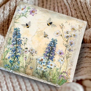 Cadeau grand-mère personnalisé style vintage fleurs sauvages abeille dentelle carte d'anniversaire Français découpage délicat rétro fête des mères papeterie