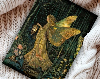 Regalo único para amantes de las hadas, tarjeta de felicitación de cumpleaños completamente ilustrada con un bosque de hadas caprichoso para niña, hija y sobrina, papelería mágica