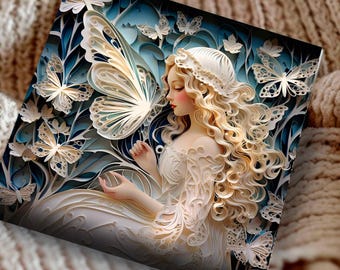 Fairy and Butterflies Birthday Card, Mother&#39;s Day Gift 2D Card with 3D Effect Printed, Fairycore Wildlings Elf Fairy