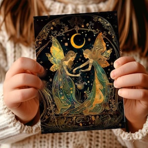 Cartão de felicitações ilustrado com poções de fadas para amantes de fadas, presente de aniversário perfeito para meninas e filhas, papelaria ilustrada mágica