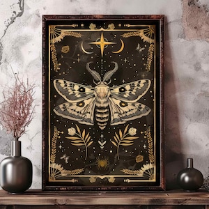 Poster d'insectes d'art mural papillon de nuit rétro, illustration de papillons, décoration d'intérieur fantaisie de fantaisie, impression de Style carte de tarot cottagecore