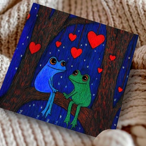 Schattige amfibie geïllustreerde wenskaart voor Valentijnsdag, verliefde kikkers zoenen kunst Eco-vriendelijk stationair romantisch cadeau