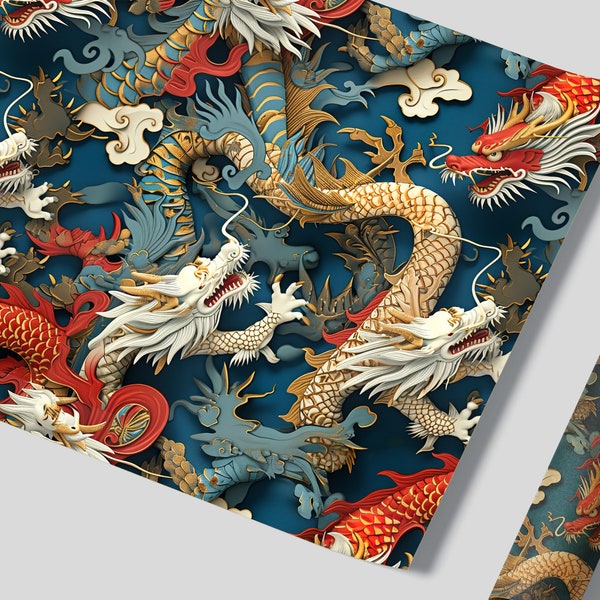 Luxury Golden Dragon Gift Wrapping Paper Year of the Wood Dragon, Lunar New Year, Gift Wrap for Dragon Lovers