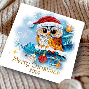Carte personnalisée de hibou de Noël, conception personnalisée de hibou de vacances, voeux de nouvel an joli cadeau de fête de hibou, voeux de saison, carte de Noël