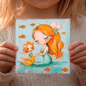 Carte personnalisée grande soeur, thème de la sirène mignonne, cadeau pour un nouveau frère ou une soeur, design sous-marin magique, voeux amusants pour les filles