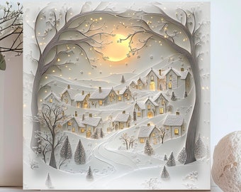 Personalised Christmas 2026 Gift, Snow Village Luxury Greeting Card, Whimsical Cottages 3D Effect, Magical Christmas Tree Stationary