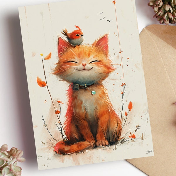 Customisable Ginger Cat Birthday Card Gift for Cat Parents or Cat Lovers Owners, Funny Ginger Orange Cat Cards, Mother Day Ginger Cat Card