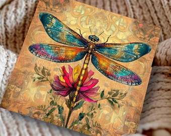 Cadeau souvenir carte d'anniversaire floral libellule illustrée personnalisée pour femme fille