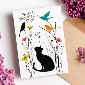 Cat Mother's Day Card, Personalised Mothers Day Card, Sending Love to Mother Grandmother, Black Cat Mum Gift, Card from Cat