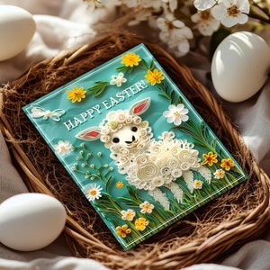 Cartão de Páscoa personalizado – Estampa fofa de cordeiro 3D, presente de Páscoa personalizado para crianças e adultos, enchimento de cesta de Páscoa, saudação de primavera, decoração de Páscoa