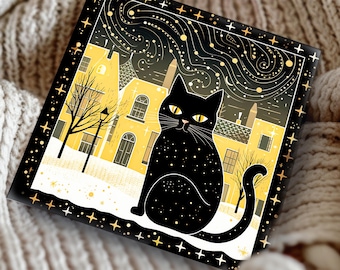 Grumpy Black Cat Christmas Card for Cat Lovers, Holiday Black Cat Greeting, Christmas Card Black Cat, Happy Holiday Cat Pack of Cards
