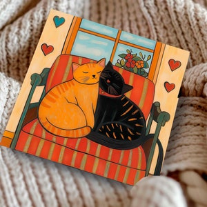 Romantic Cats in Love Card, Personalised Gift Sending Love to Girlfriend Boyfriend Fiancé Wife Husband Cat Lovers