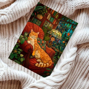 Carte de joyeux anniversaire Tiffany Ginger Cats, envoyer de l'amour aux parents de chats, papeterie vintage illustration de chat orange pour les amateurs de chats rétro